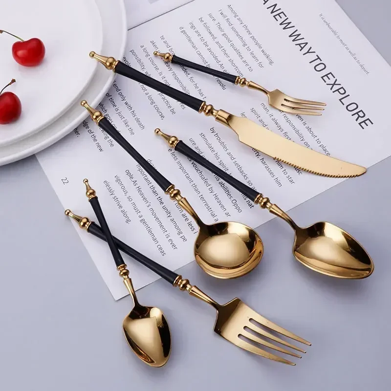 럭셔리 서양 골드 식기 세트 스테인레스 스틸 나이프 포 - Kitchen Appliances Luxury 리뷰 및 가격