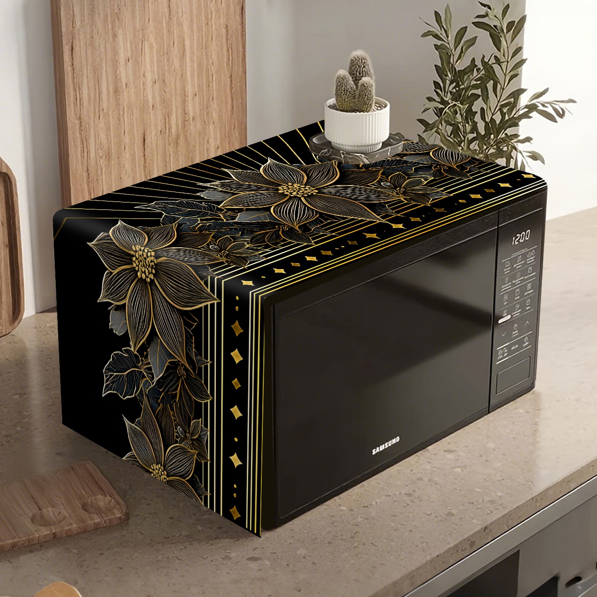 럭셔리 블랙 골드 꽃 무늬 전자레인지 먼지 커버 35x - Kitchen Appliances Luxury 리뷰 및 가격